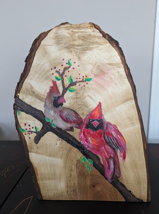 Red Cardinals on Wood